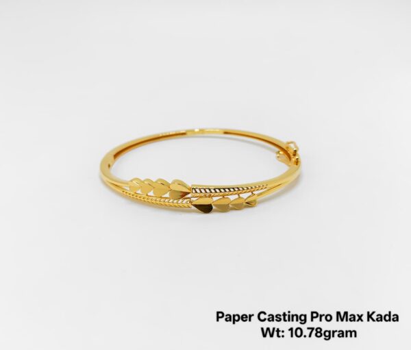 22K Gold Paper Casting Kada - 10.78g Luxury Heart Motif Bangle