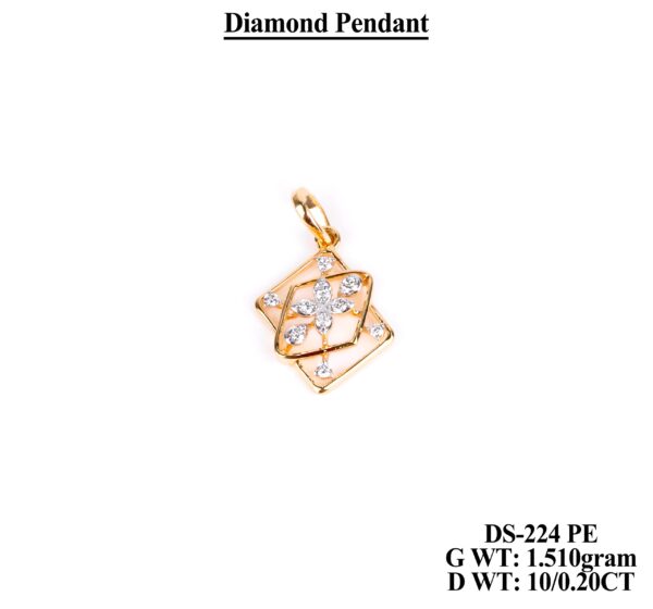 18K Yellow Gold Geometric Diamond Pendant - 0.20 CT Floral Motif