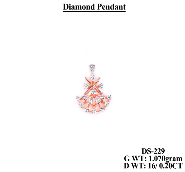 Luxury Rose Gold Fan Pendant with 54 Brilliant Round Diamonds