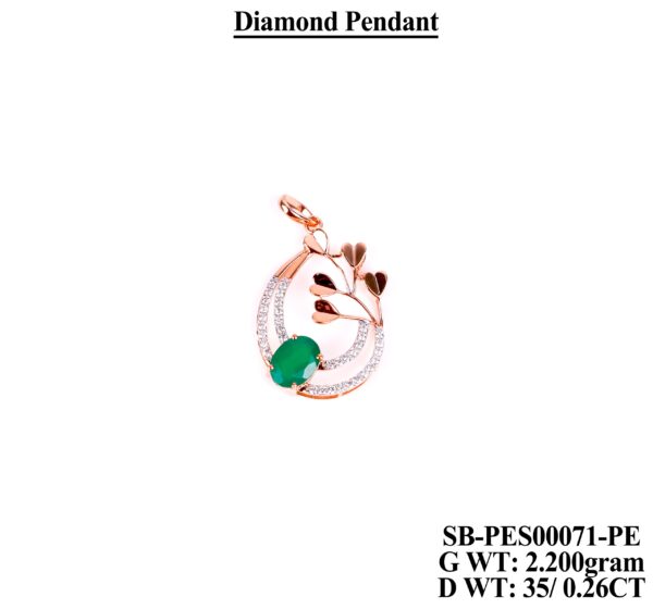 18K Rose Gold Emerald and 0.26ct Diamond Branch Pendant