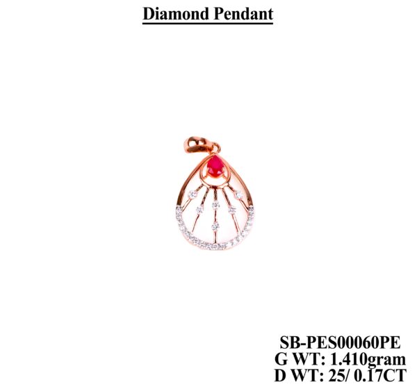 18K Rose Gold Teardrop Diamond Pendant with Floral Motif - 0.17 CT