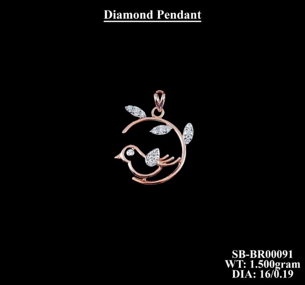 18K Rose Gold Diamond Pendant with bird Design - 0.19 CT
