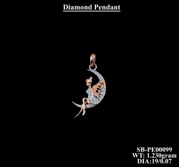 Luxury 18K Rose Gold Diamond Fairy on moon Pendant