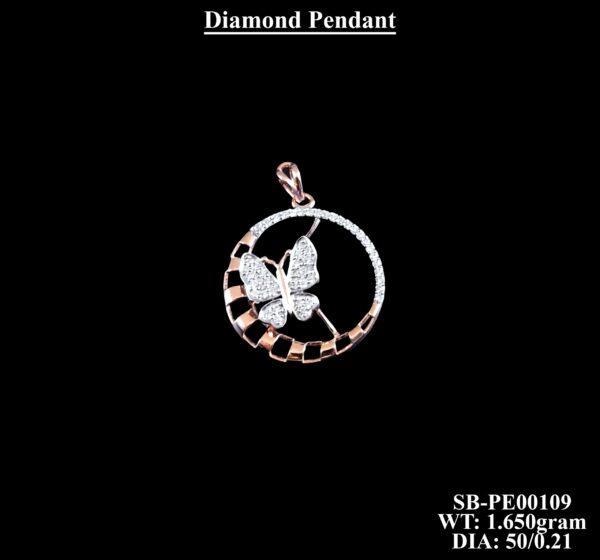 Elegant Rose Gold Butterfly Circle Diamond Pendant Necklace