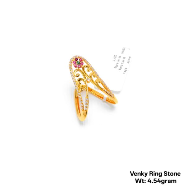 Venky Designer V-Shape Gold Ring with CZ Stones - 4.64g