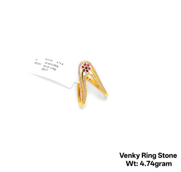 Venky Designer V-Shape Gold Ring with CZ Stones - 4.74g