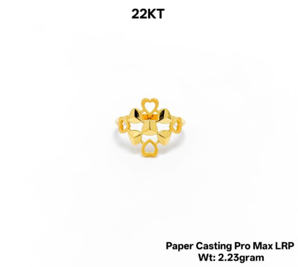 Paper Casting Gold Ladies Ring - 2.23g Elegant Floral Cutout Design