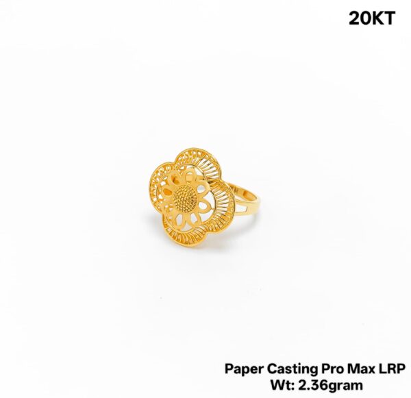 Paper Casting Gold Ladies Ring - 2.36g Elegant Floral Cutout Design