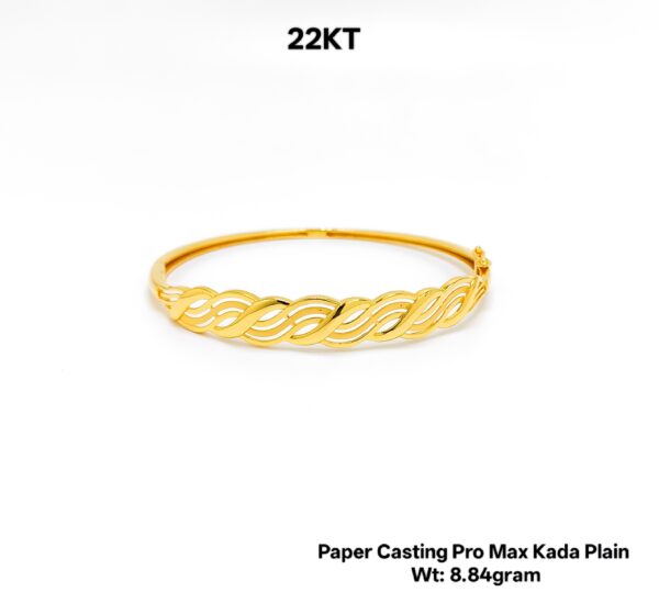 Lightweight 22KT Gold Bangle/kada - 8.84g Paper Casting Design