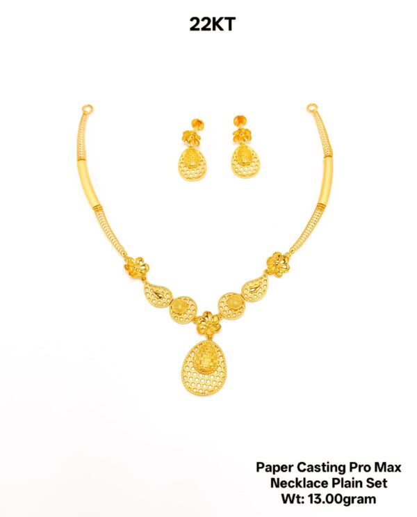New Design Paper Casting Gold Necklace Set -13gram