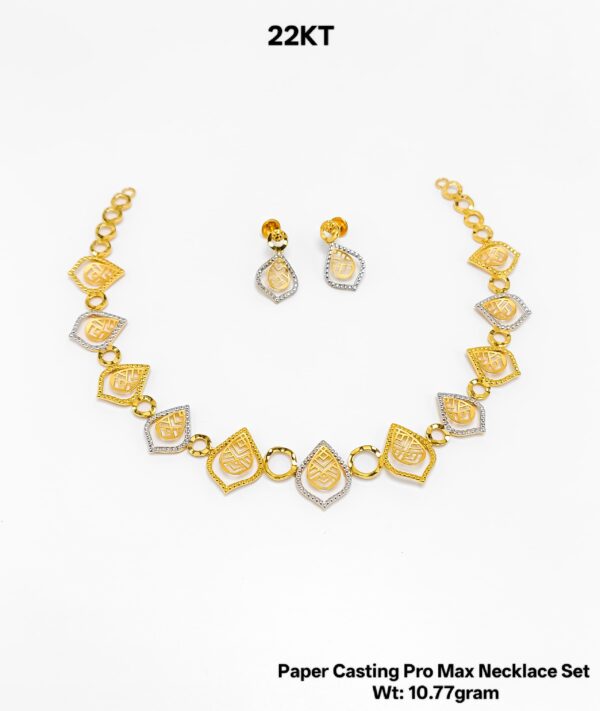 New Design Paper Casting Gold Necklace Set -10.77gram