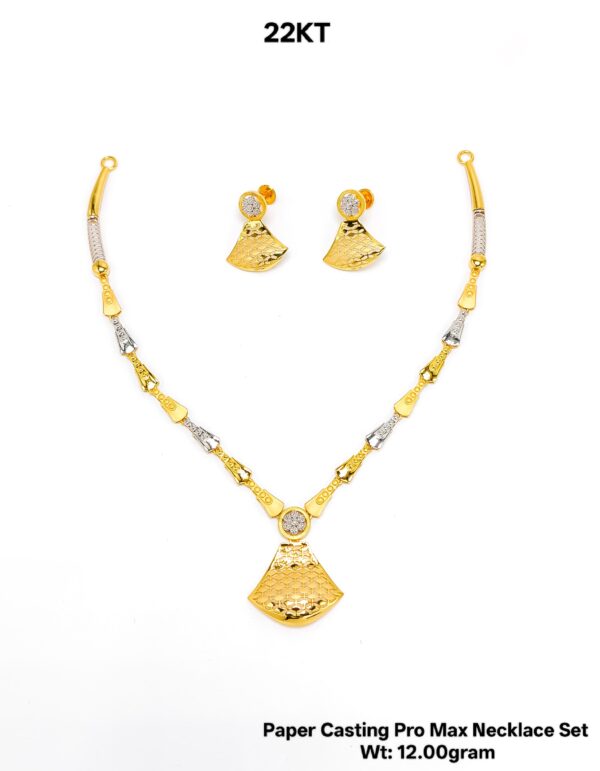 New Design Paper Casting Gold Necklace Set -12gram