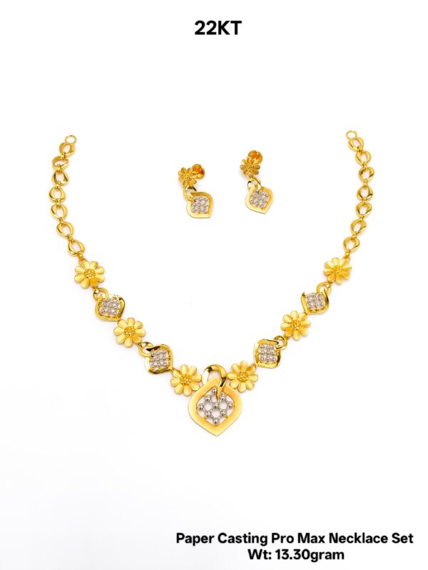 New Design Paper Casting Gold Necklace Set -13.30gram