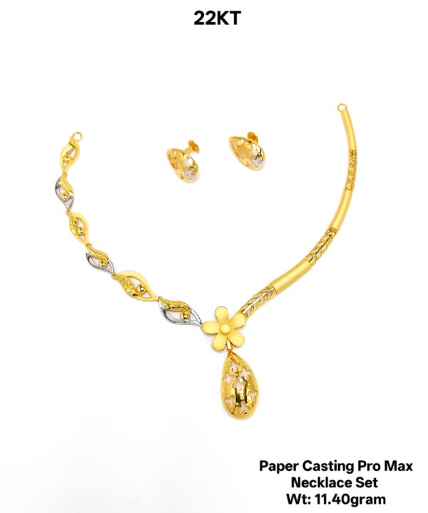 New Design Paper Casting Gold Necklace Set -11.40gram