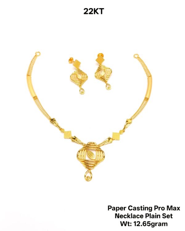 New Design Paper Casting Gold Necklace Set -12.65gram