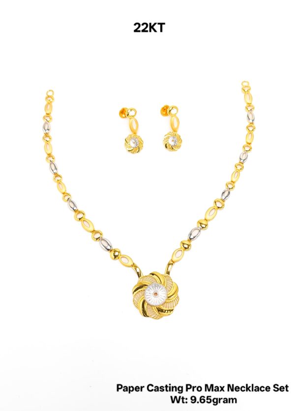 New Design Paper Casting Gold Necklace Set -9.65gram