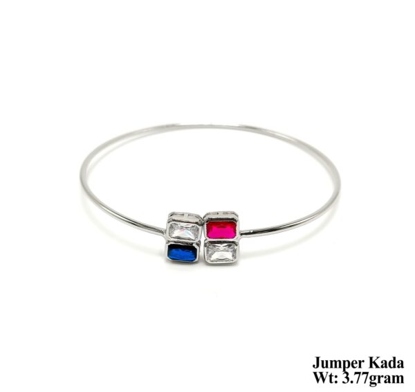 Elegant Sterling Silver Jumper Kada with Multi-Color Gemstones