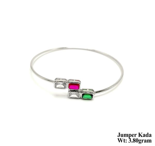 Elegant Sterling Silver Jumper Kada with Multi-Color Gemstones