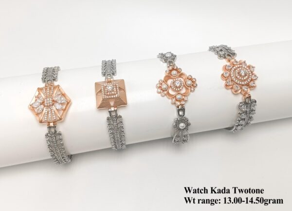 925 Silver Two-Tone Watch Kada Bracelet with Sparkling CZ Accents
