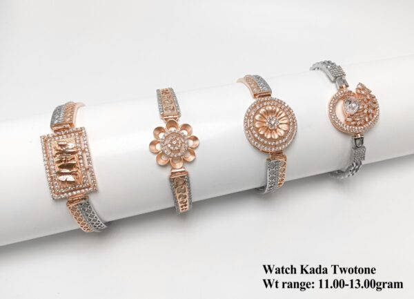 925 Silver Two-Tone Watch Kada Bracelet with Sparkling CZ Accents