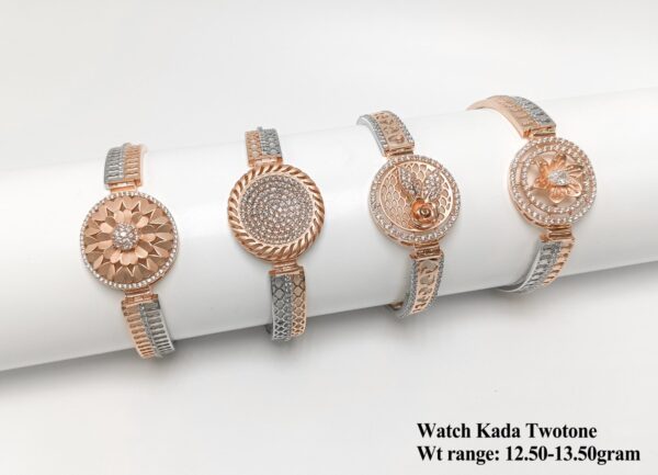 925 Silver Two-Tone Watch Kada Bracelet with Sparkling CZ Accents