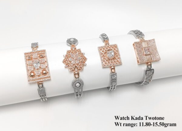 925 Silver Two-Tone Watch Kada Bracelet with Sparkling CZ Accents