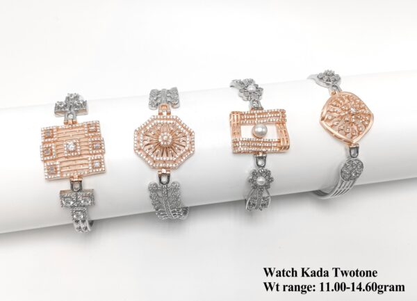 925 Silver Two-Tone Watch Kada Bracelet with Sparkling CZ Accents