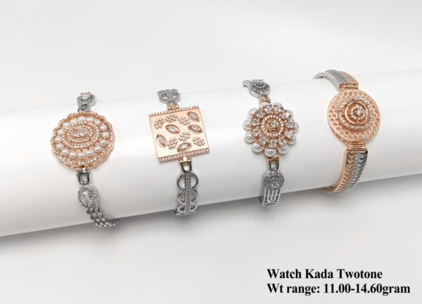 925 Silver Two-Tone Watch Kada Bracelet with Sparkling CZ Accents