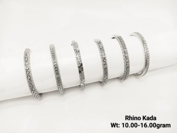Elegant Silver Rhino Kada with Zirconia Accents - 10g to 17g Range