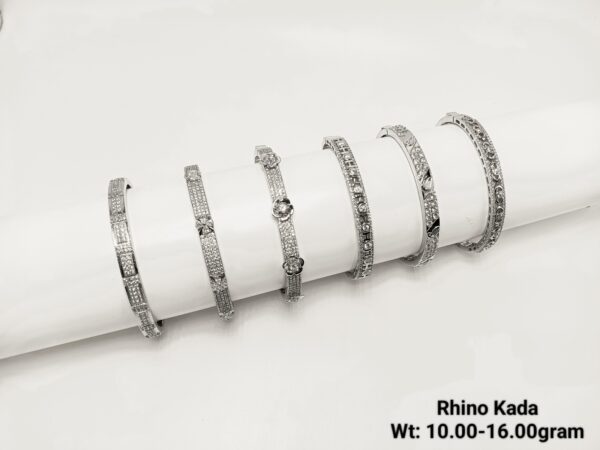 Elegant Silver Rhino Kada with Zirconia Accents - 10g to 17g Range