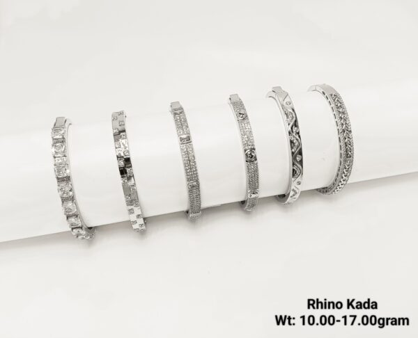 Luxury Rhino Kada Collection - Intricate CZ Studded Silver Bangles