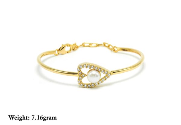 Elegant Sterling 925 Silver Heart Design Gold Polish Kada