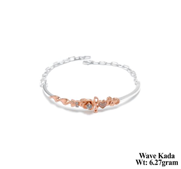 Luxury Wave Kada Jewelry in Silver and Rose Gold Finish