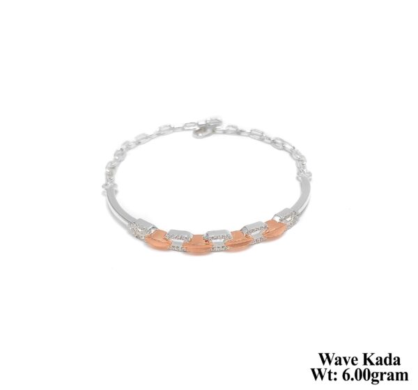 Stone-Studded Wave Pattern Silver Kada with Rose Gold Highlights