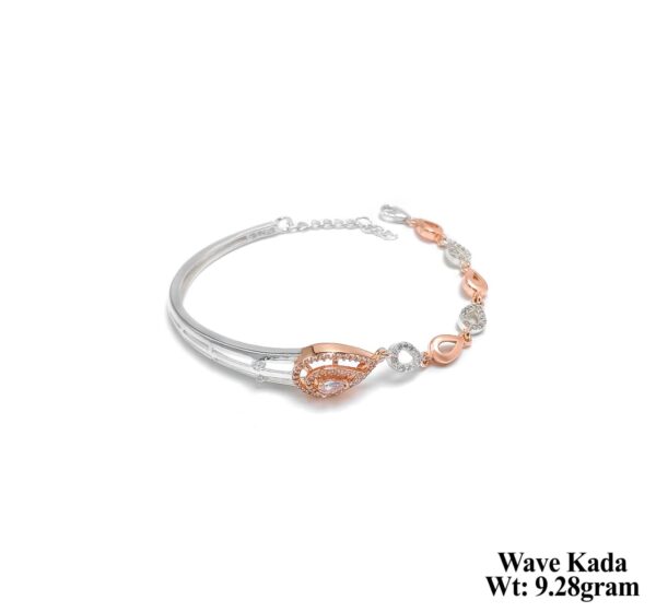 Stone-Studded Wave Pattern Silver Kada with Rose Gold Highlights