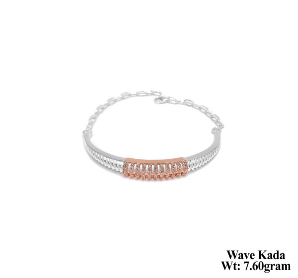Designer Two-Tone Silver Wave Kada for Women - Lightweight 7 Grams