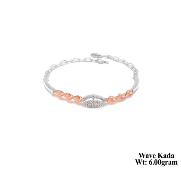 Designer Two-Tone Silver Wave Kada for Women - Lightweight 6.00 Grams