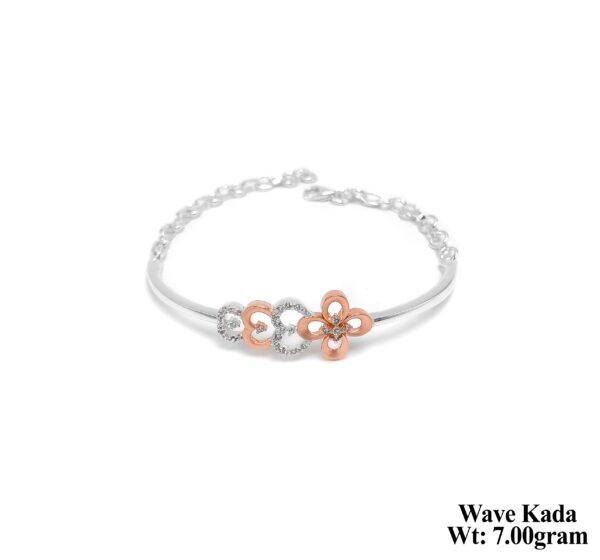 Designer Two-Tone Silver Wave Kada for Women - Lightweight 7 Grams
