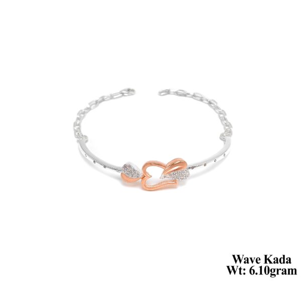 Designer Two-Tone Silver Wave Kada for Women - Lightweight 6.10 Grams