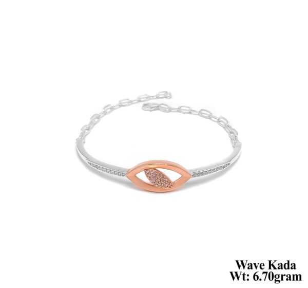 Designer Two-Tone Silver Wave Kada for Women - Lightweight 6.70 Grams