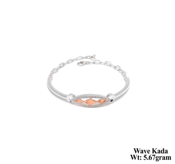 Designer Two-Tone Silver Wave Kada for Women - Lightweight 5.67 Grams