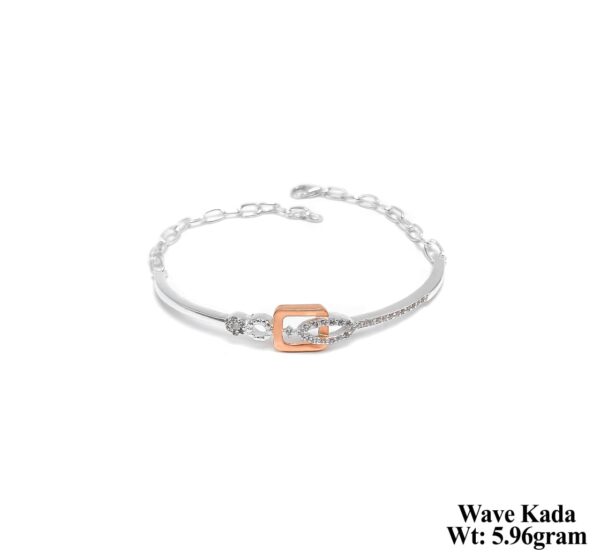 Elegant Wave Kada Bracelet in Silver with Rose Gold Accents - 5.96g
