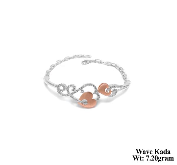 Elegant Wave Kada Bracelet in Silver with Rose Gold Accents - 7.20g