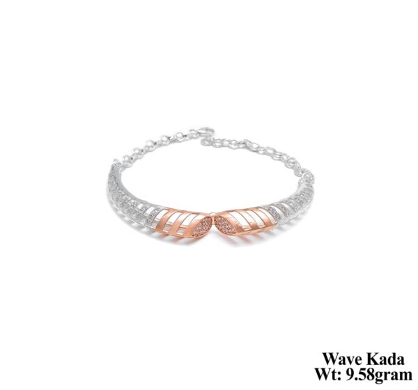 Elegant Wave Kada Bracelet in Silver with Rose Gold Accents - 9.50g