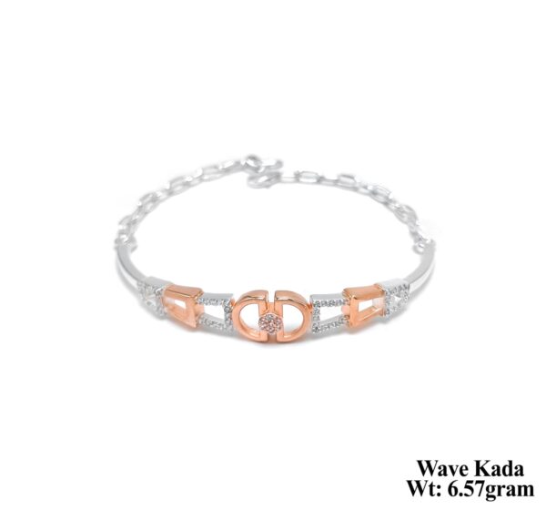 Elegant Wave Kada Bracelet in Silver with Rose Gold Accents - 6.50g