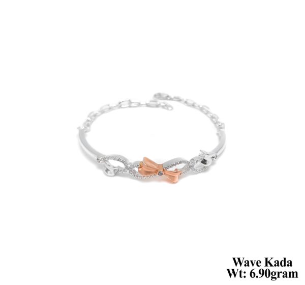 Elegant Wave Kada Bracelet in Silver with Rose Gold Accents - 6.90g