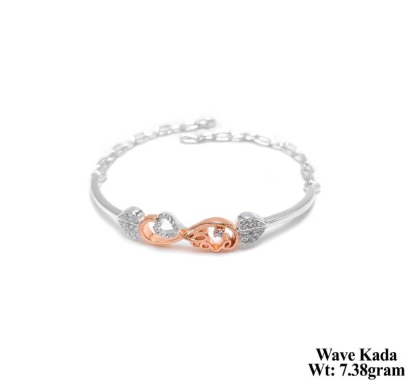 Elegant Wave Kada Bracelet in Silver with Rose Gold Accents - 7.38g