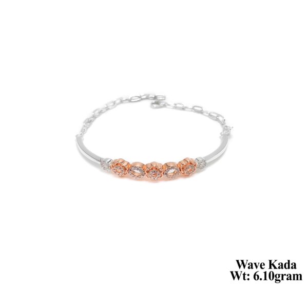 Elegant Wave Kada Bracelet in Silver with Rose Gold Accents - 6.10g