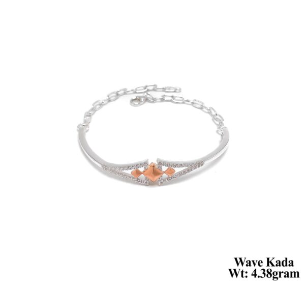 Elegant Wave Kada Bracelet in Silver with Rose Gold Accents - 4.38g