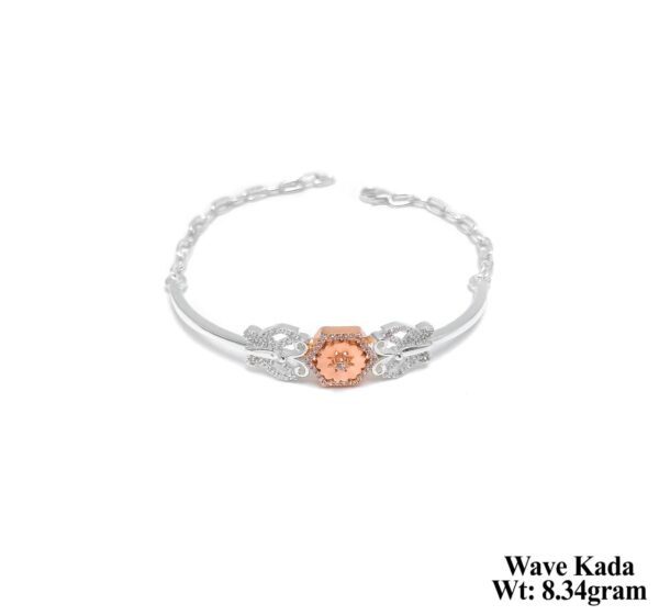 Elegant Wave Kada Bracelet in Silver with Rose Gold Accents - 8.34g